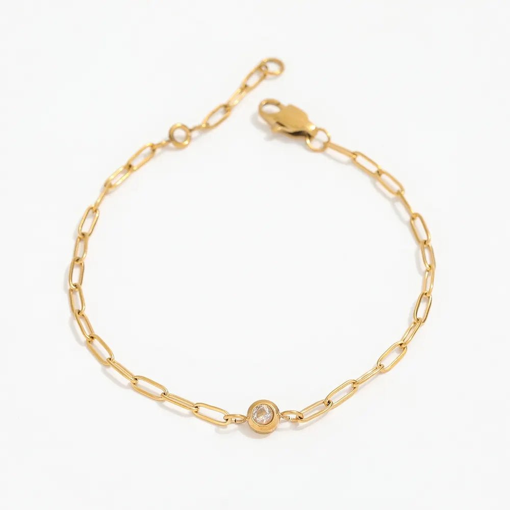 Gold Paperclip zirconia bracelet - MOSA