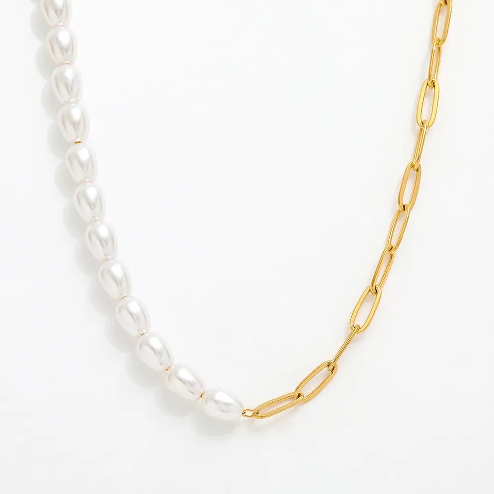 Half pearl half chain necklace - MOSA