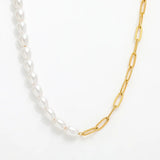 Half pearl half chain necklace - MOSA